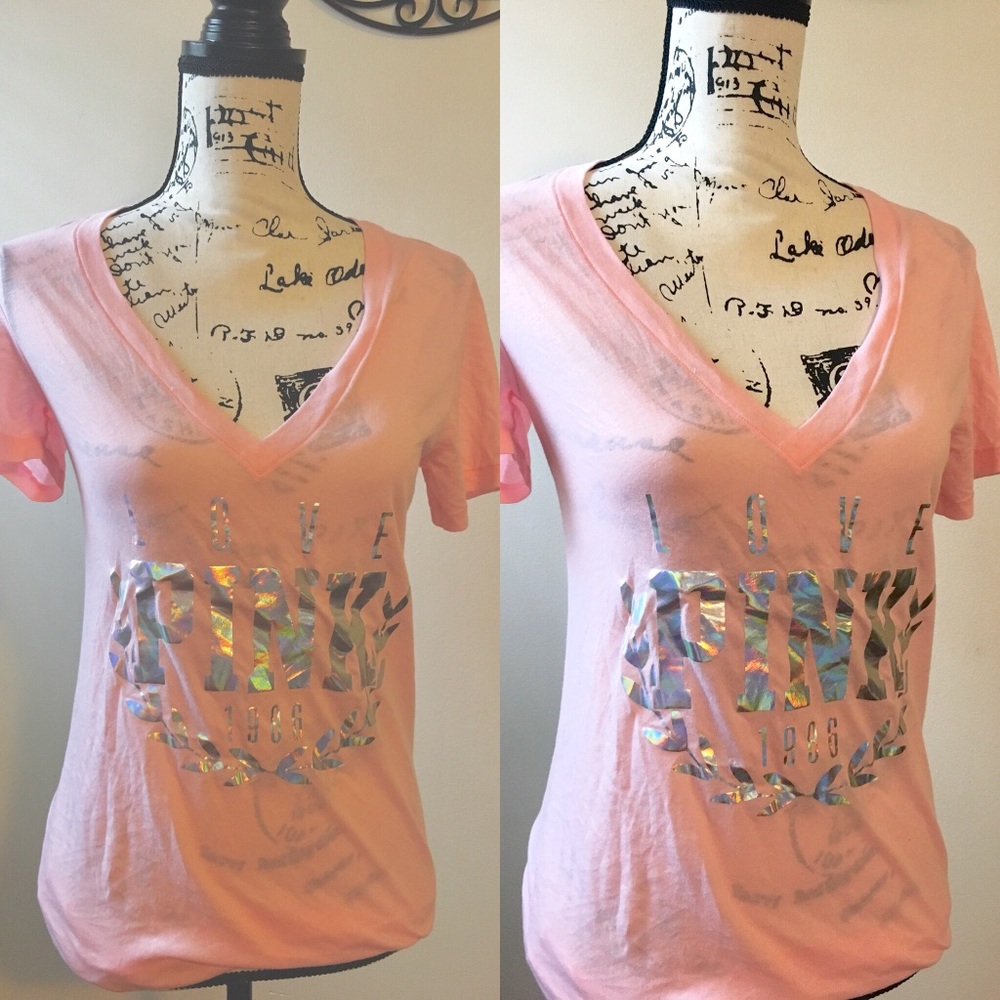 NWOT VS Pink Holographic Tee Size M